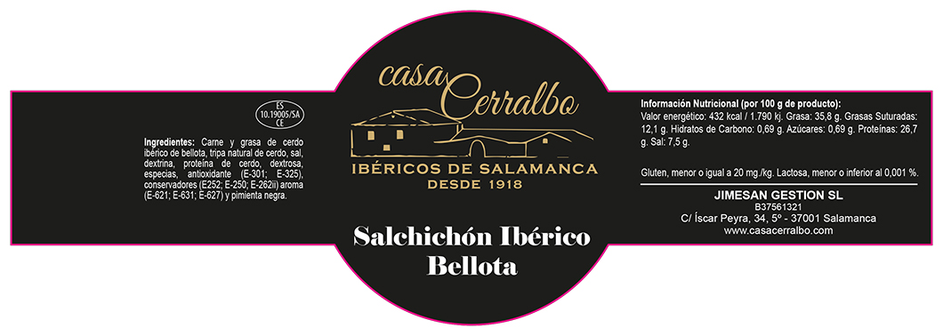Etiqueta Casa Cerralbo. Salchichón Ibérico Bellota 24,5X83,5