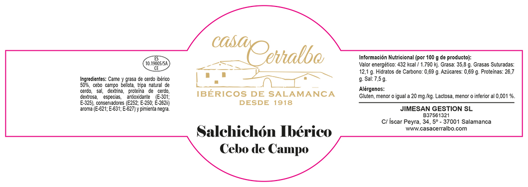 Etiqueta Casa Cerralbo. Salchichón de Cebo de Campo ibérico